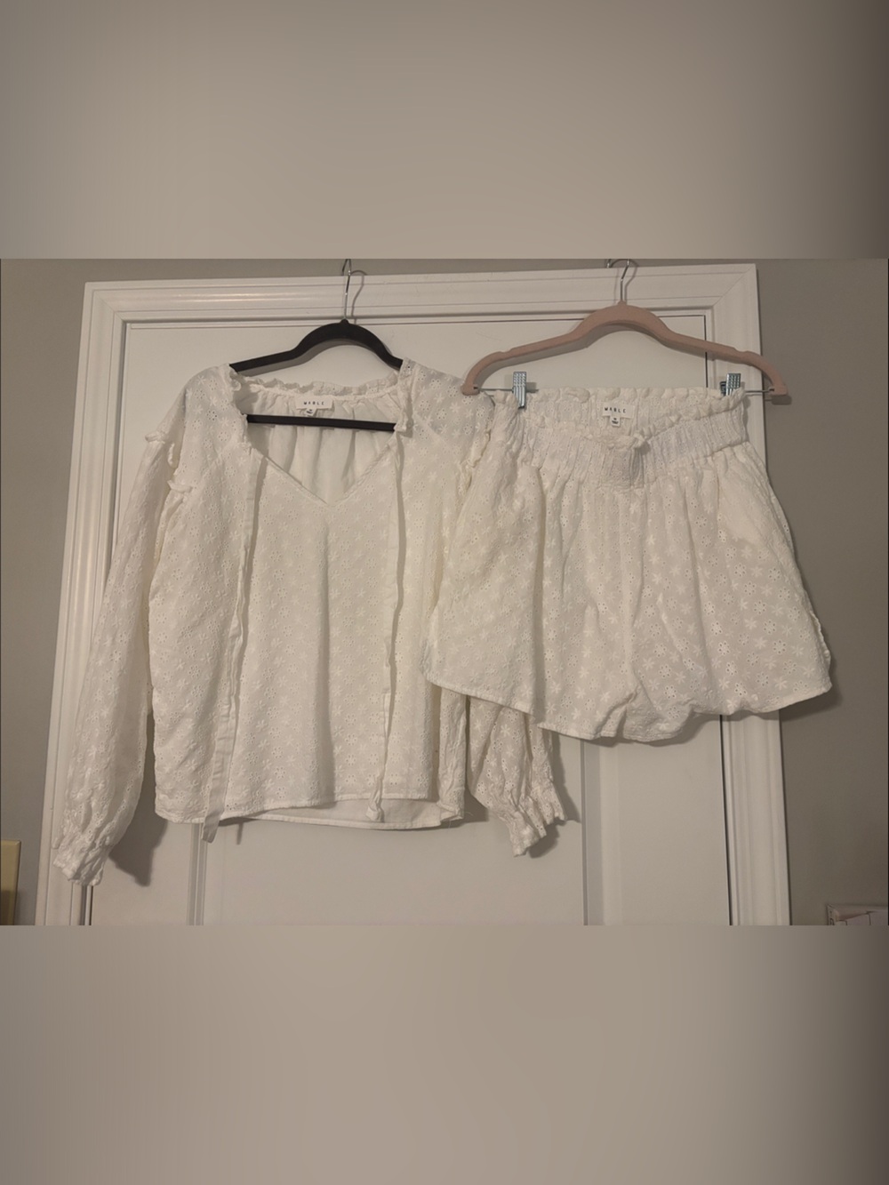 White Eyelet Elastic-Waist Skort with Feminine Detail (2 pc Set)